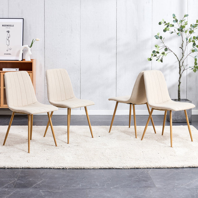 Dining Chairs Set of 4, Modern Style Dining Kitchen Room Upholstered Side Chairs.Accent office Chairs with Soft Linen and Wood Color Metal Legs.For Dining Room Living Room Office.Light Beige
