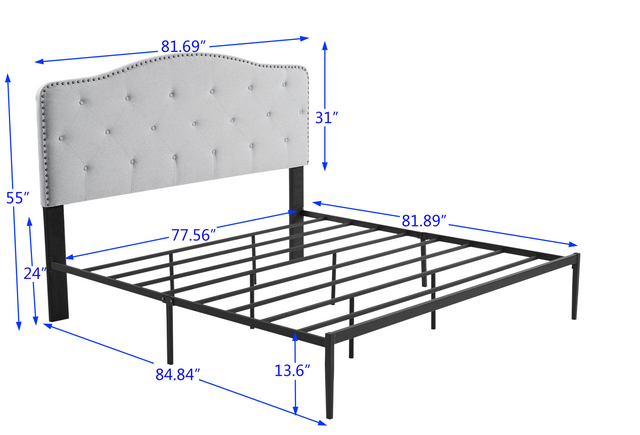 B113 KIng bed, Beautiful headboard with buttons  Strong iron frame with high temperature paint