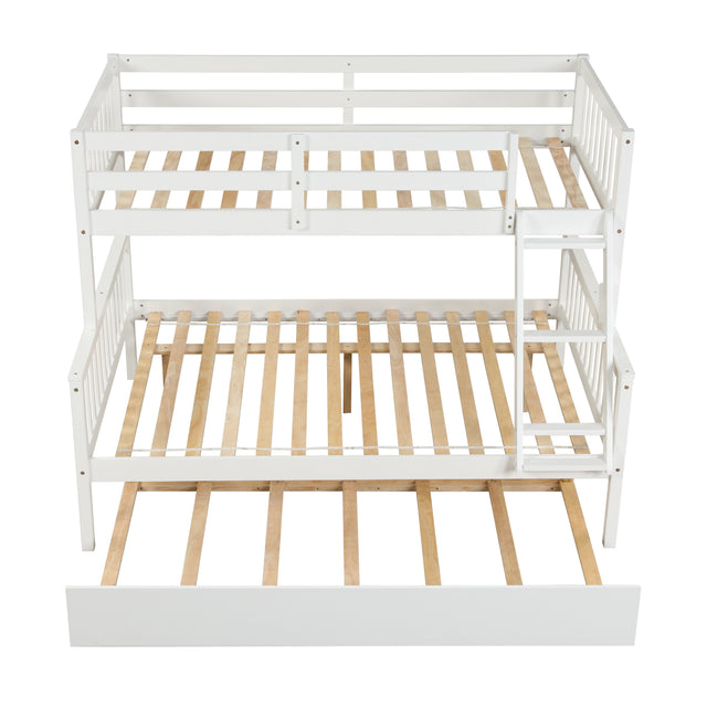 Twin Over Full Bunk Bed with Trundle, Convertible into 2 Beds, the Bunk Bed with Ladder and Safety Rails for Kids, Teens, Adults, White (Old Sku:W504S00030)