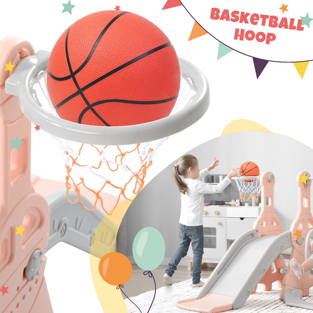 Toddler Slide and Swing Set 3 in 1, Kids Playground Climber Swing Playset with Basketball Hoops Freestanding Combination Indoor & Outdoor