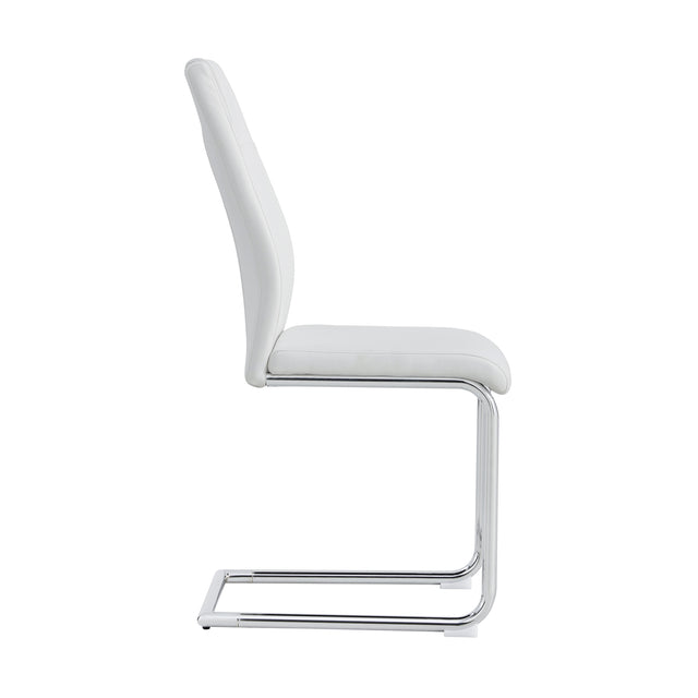 Modern Dining Chairs With Faux Leather Padded Seat Dining Living Room Chairs Upholstered Chair With Metal Legs Design for Kitchen, Living, Bedroom, Office Chairs Set of 2 (White+PU Leather)