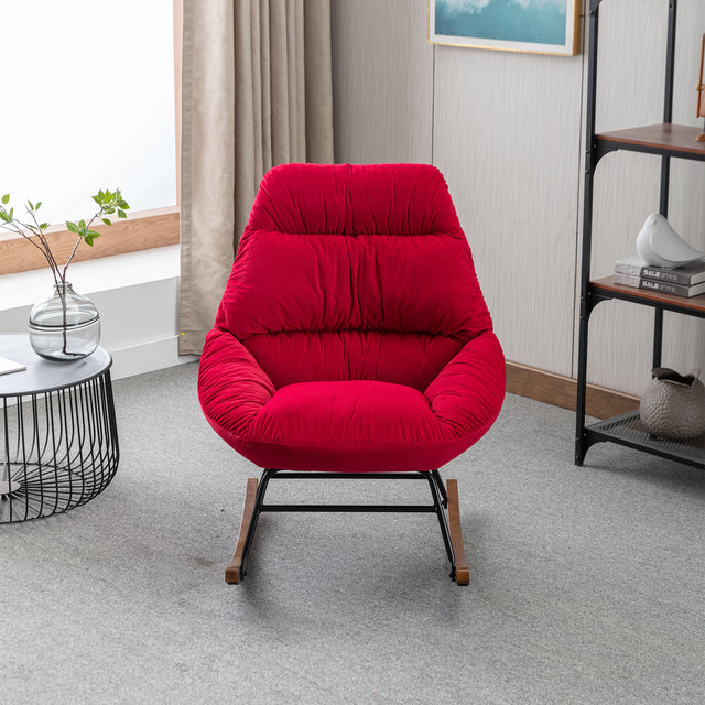 Tufted Upholstered Padded Seat Rocking Chair-Velvet Red