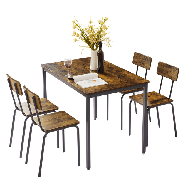 JHX Dining Table Set 5-Piece Dining Chair with Backrest,Industrial style,Sturdy construction(Rustic Brown,43.31’’L*27.56’’W*30.32’’H)