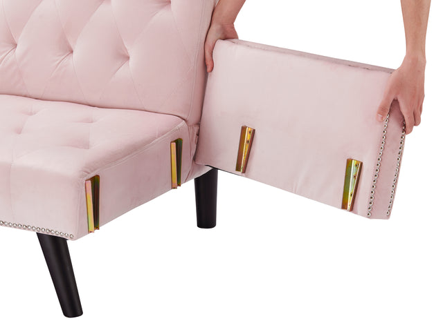 1730 Sofa Bed Armrest with Nail Head Trim with Two Cup Holders 72" Pink Velvet Sofa for Small Spaces