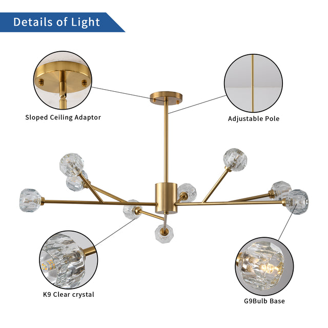 Modern American chandelier golden iron -9 bulb