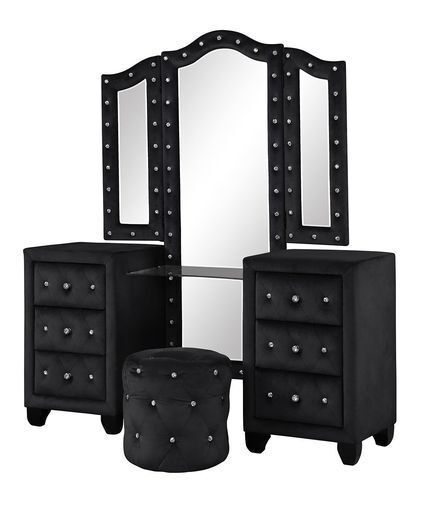Sophia Queen 5-N Vanity Upholstery Bedroom Set Made With Wood in Black
