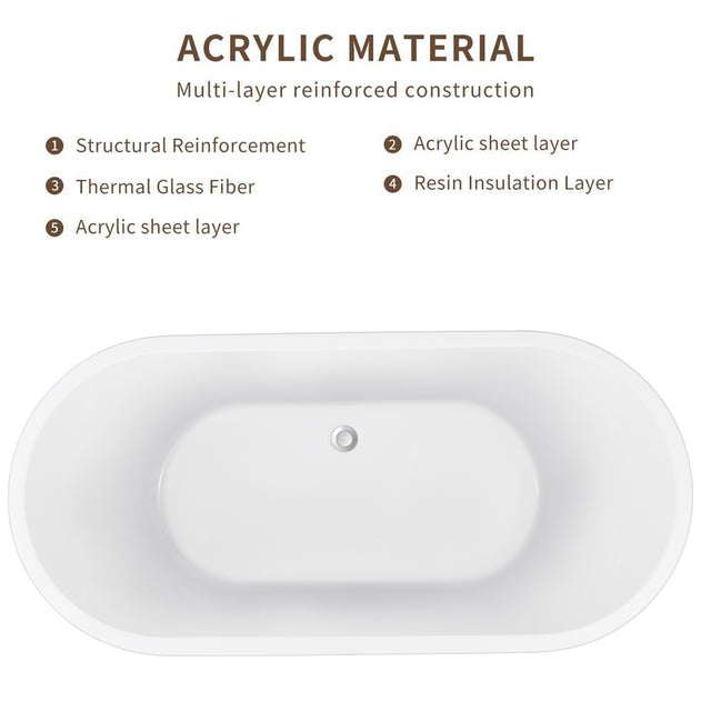 65" 100% Acrylic Freestanding Bathtub,Contemporary Soaking Tub,white Bathtub