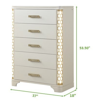 Jasmine King 6 Pc Unique LED Vanity Bedroom Set made with Wood in Beige