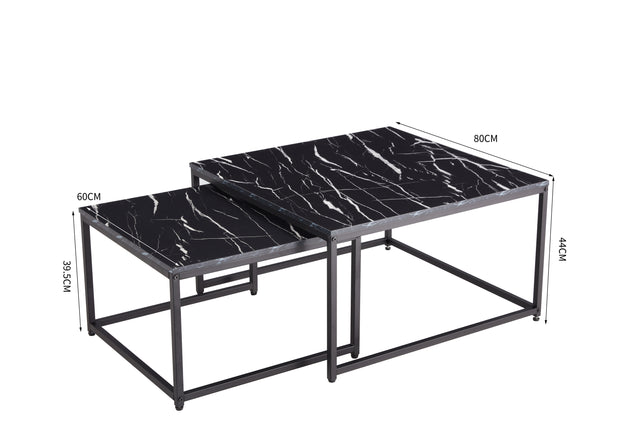 Modern Nesting Coffee Tables Set, Marble Black, 2pc, 31.5''L 31.5''W 17.72''H