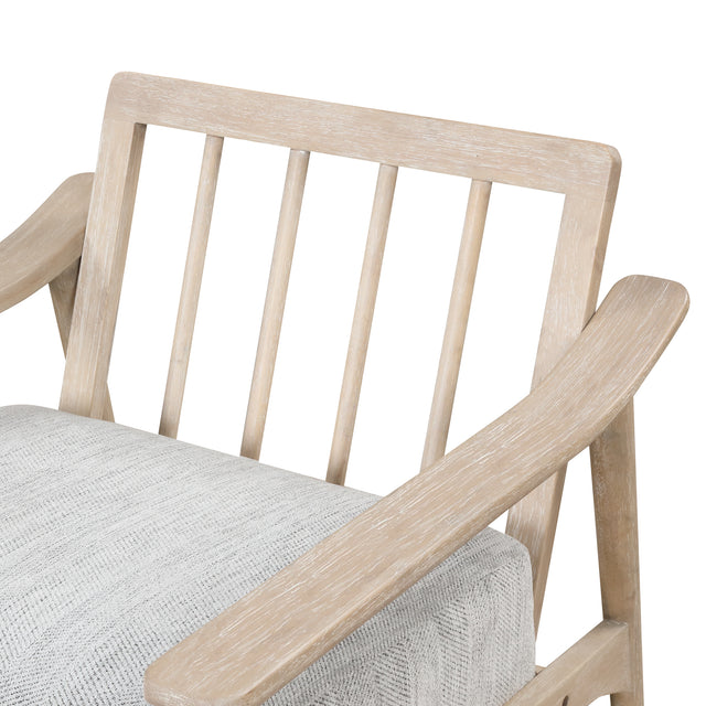 【EAT 3.10】Mid Century Modern Chair with Solid Wood Frame,Arm Chair with Vertical Slatted Back,Thick Pad Upholstered Accent Chair for Living Room, Bedroom, Belcony, Natural