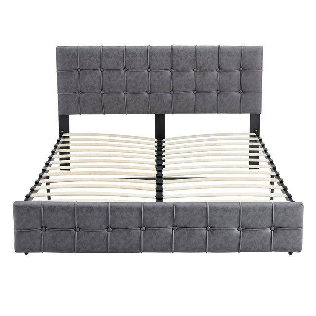 King Size Bed Frame, Tech cloth Upholstered Platform Bed Frame with Adjustable Headboard, Square Stitched Button Tech cloth Mattress Foundation with Wood Slats, Easy Assembly, No Box Spring Needed