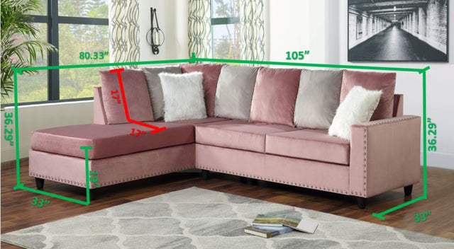 Martha Reversible Sectional Made with Wood in Pink
