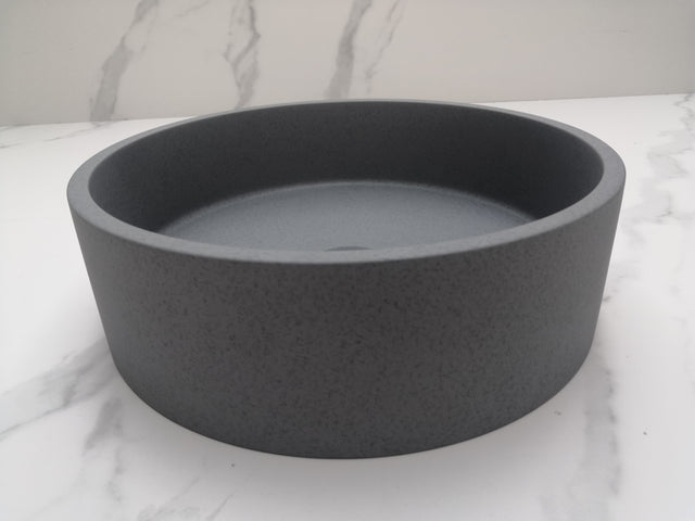 Round Concrete Vessel Bathroom Sink in Grey without Faucet and Drain