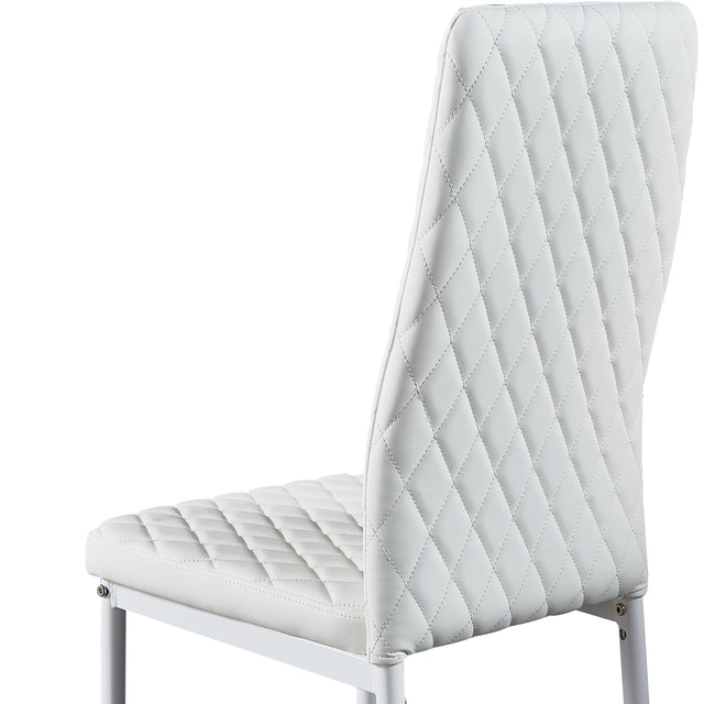 White modern minimalist dining chair fireproof leather sprayed metal pipe diamond grid pattern restaurant home conference chair set of 6