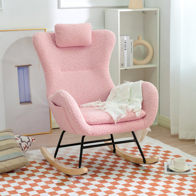 Rocking Chair - with rubber leg and cashmere fabric, suitable for living room and bedroom