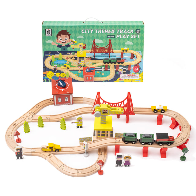 Wooden Train Set Wooden Train Track Set with Magnetic Trains Bridge Ramp Toy Train Set for Kids