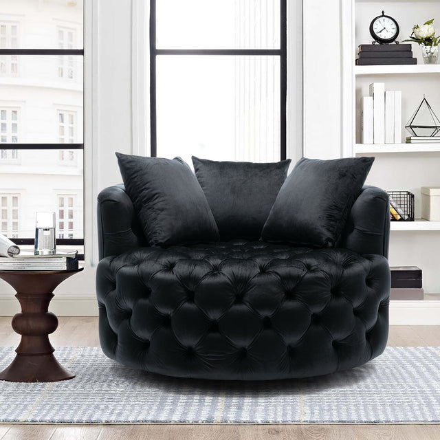 Coolmore Modern Akili swivel accent chair barrel chair for hotel living room / Modern leisure chair Black