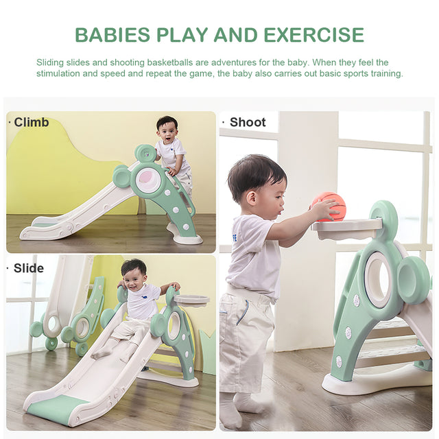 Children\'s Folding Slides with Stairs, Outdoor Small Children\'s Slide Toys Multifunctional Toys,Green/ Toddler Folding Slide Plastic Kids Slide for Toddlers Age 1-3 Indoor Slide Children Climber To