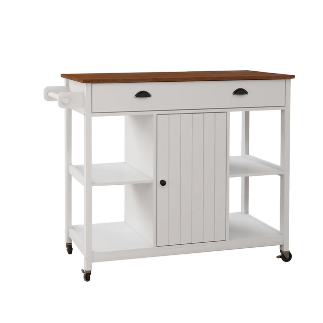 With Adjustable Shelf and Towel Bar, Lockable Wheels Kitchen Island