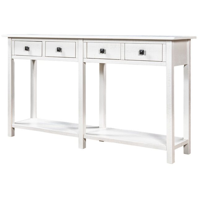 TREXM Rustic Brushed Texture Entryway Table Console Table with Drawer and Bottom Shelf for Living Room(Ivory White)