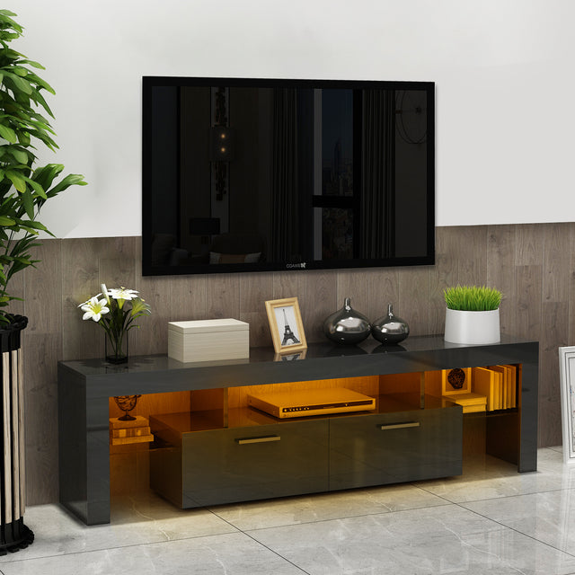 20 minutes quick assemble,Black morden TV Stand with LED Lights,high glossy front TV Cabinet,can be assembled in Lounge Room, Living Room or Bedroom,color:black