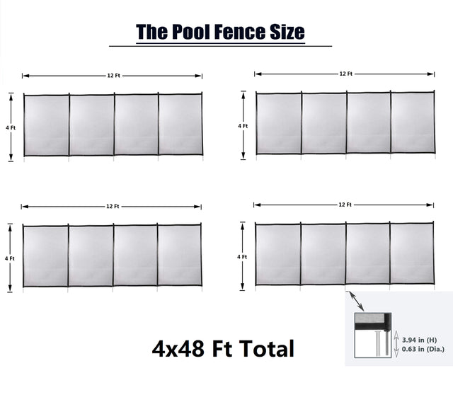 48x4 Ft Outdoor Pool Fence With Section Kit,Removable Mesh Barrier,For Inground Pools,Garden And Patio,Black
