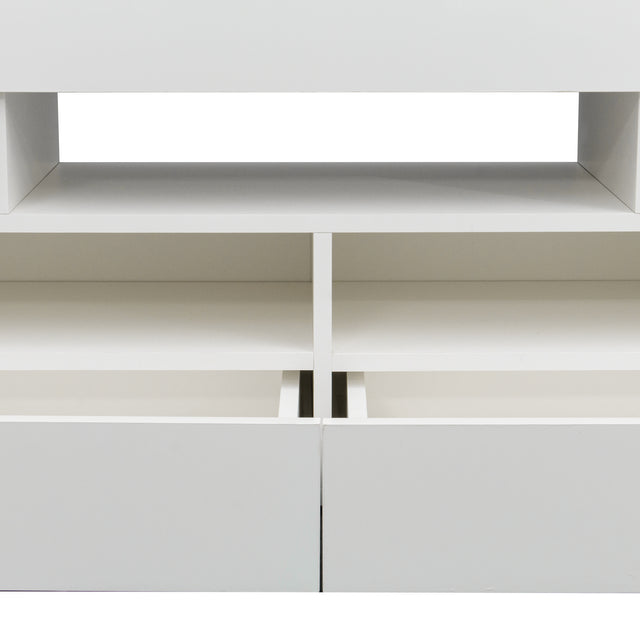 Living Room Furniture TV Stand Cabinet with 2 Drawers & 2 open shelves,20-color RGB LED lights with remote,White