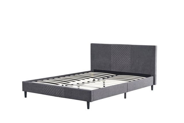 Queen Size Velvet Upholstered Tufted Platform Bed Frame / Mattress Foundation / Wood Slat Support / No Box Spring Needed / Easy Assembly, Queen, Platform Bed Only, Dark Grey