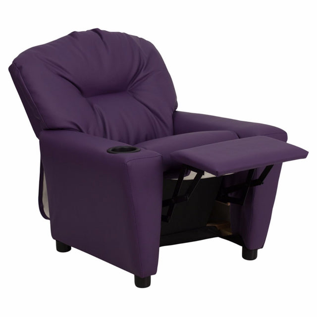Contemporary Purple Vinyl Kids Recliner with Cup Holder