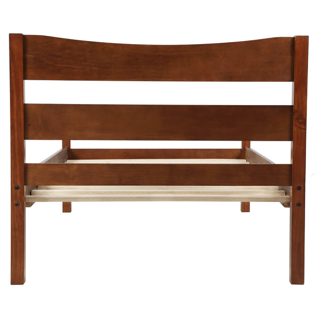 【Not allowed to sell to Walmart】Twin Size Wood Platform Bed with Headboard and Wooden Slat Support (Walnut)