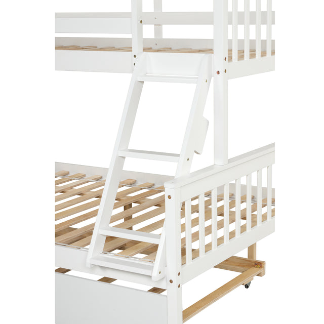 Twin Over Full Bunk Bed with Trundle, Convertible into 2 Beds, the Bunk Bed with Ladder and Safety Rails for Kids, Teens, Adults, White (Old Sku:W504S00030)