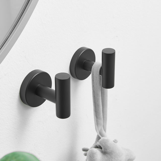 Round Bathroom Robe Hook and Towel Hook in Stainless Steel Matte Black (2-Pack)
