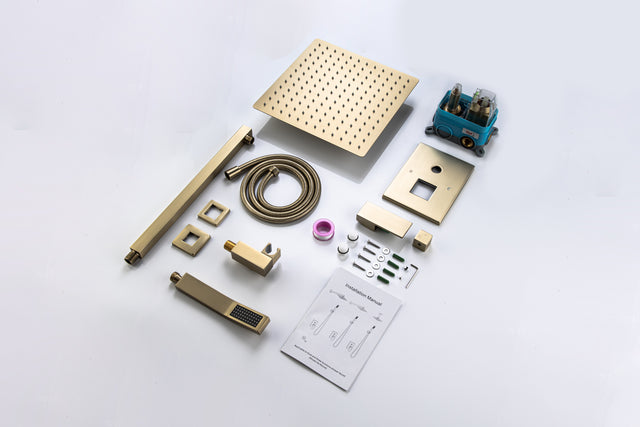 Rainfall 10 inch Shower System Bathroom Luxury Rain Mixer Silver Shower Combo Set Wall Mounted Shower Head Systems with High Pressure Head Hand Held Square Shower Head Polished Chrome Rough-in Valve