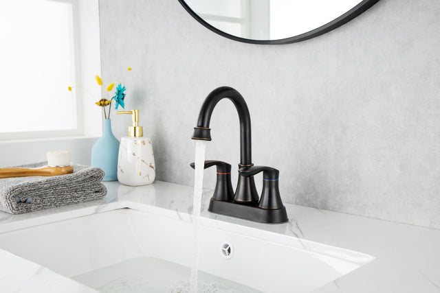 2-Handle Lavatory Faucet Brushed Nickel Bathroom Sink Faucet with Metal Pop-up Drain and Faucet Supply Lines