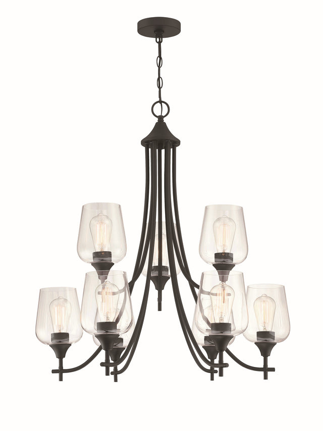 9-Light Matte Black Classic Chandelier With Glass Shades