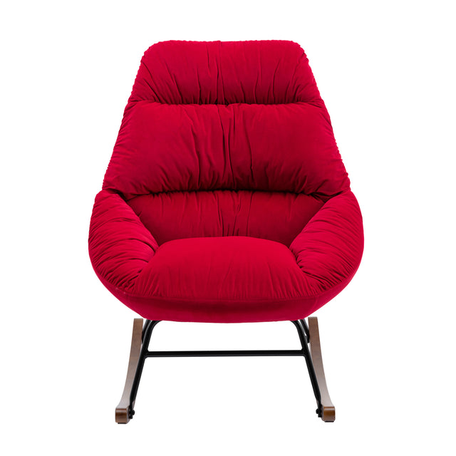 Tufted Upholstered Padded Seat Rocking Chair-Velvet Red