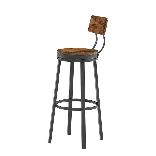 Swivel bar stool set of 2 with backrest, industrial style, metal frame, 29.5'' high.(Rustic Brown,13.4’’w x 40.5’’h)
