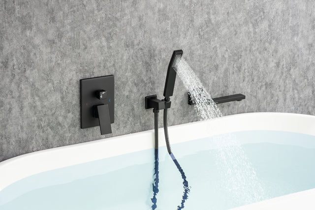 Waterfall Wall Mounted Bathtub Faucet with Hand Shower Swivel Tub Filler Faucet Single Handle Solid Brass