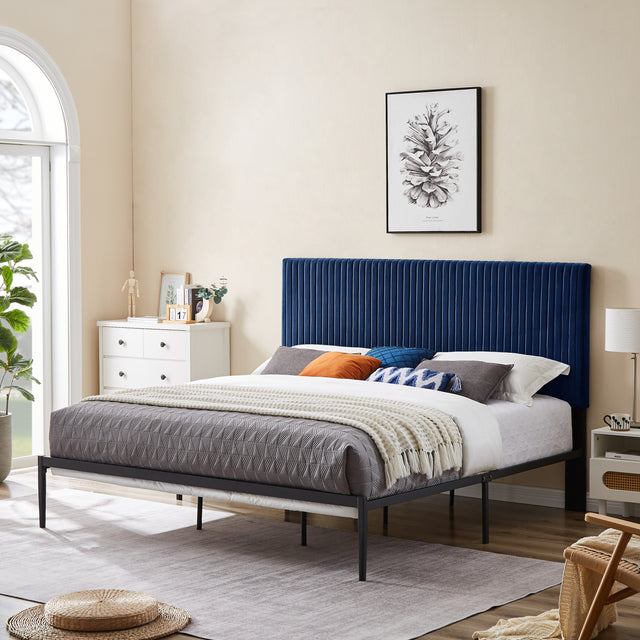 B110 King bed Beautiful line stripe cushion headboard  Strong iron frame with high temperature paint