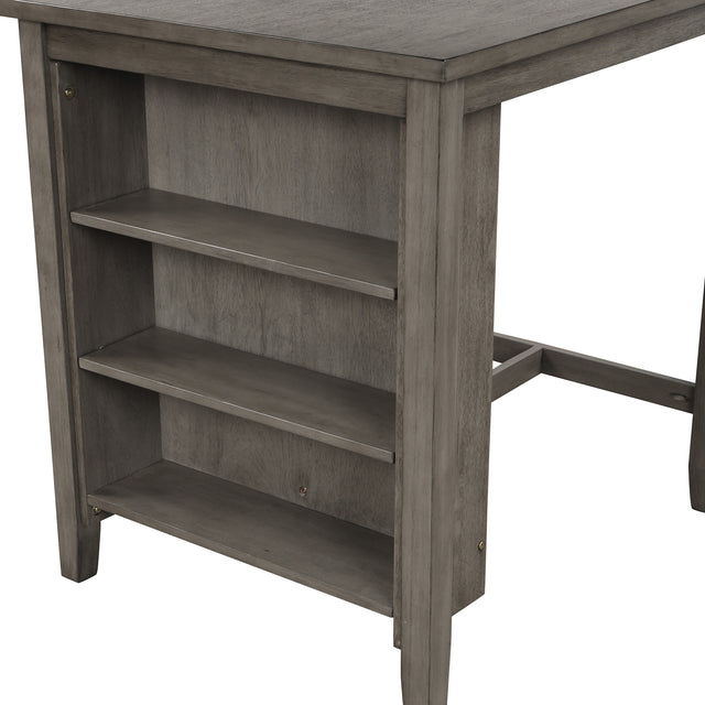 TOPMAX 3 Piece Dining Table with Padded Stools, Table Set with Storage Shelf,Dark Gray