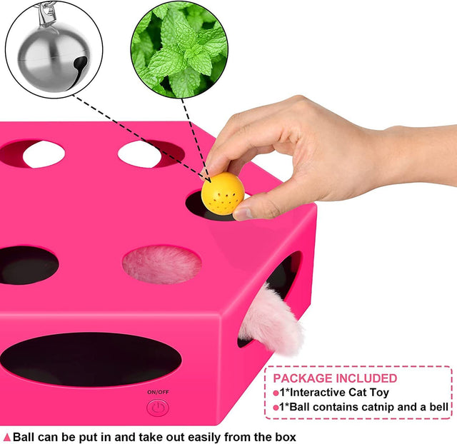 FluffyDream Interactive Cat Maze Box Toy, Electrical Cat Exercise Teaser Toy with Plush Tail & Ball Contains Bells, Fluffy Toys, Toys for Indoor Cats, Pets, Kitten, Kitty, Pink
