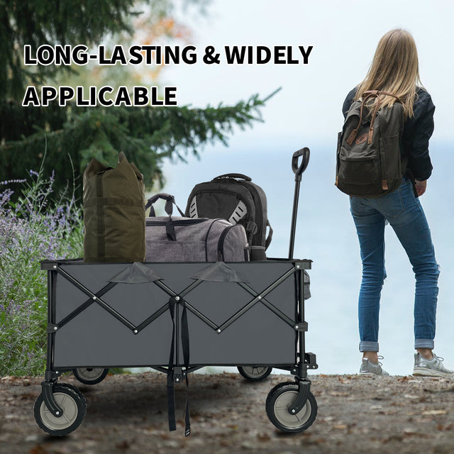 Collapsible Folding Wagon, Push Pull Foldable Beach Wagon Cart