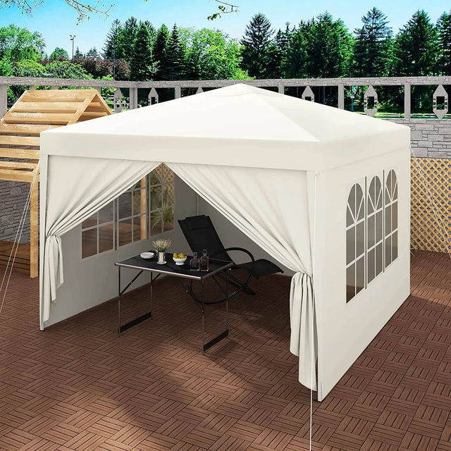 10x10 EZ Pop Up Canopy Outdoor Portable Party Folding Tent with 4 Removable Sidewalls + Carry Bag + 4pcs Weight Bag