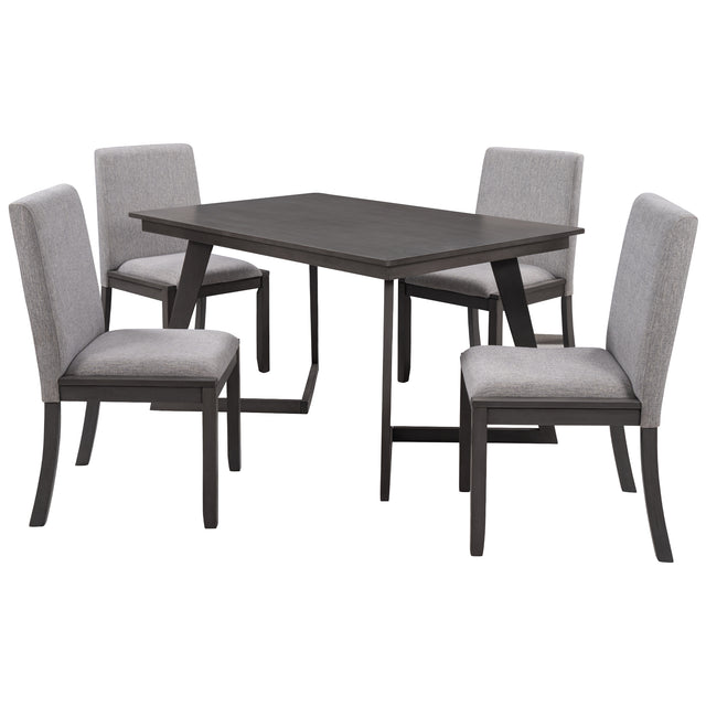 TOPMAX 5-Piece Dining Set, Wood Rectangular Table with 4 Linen Fabric Chairs, Gray