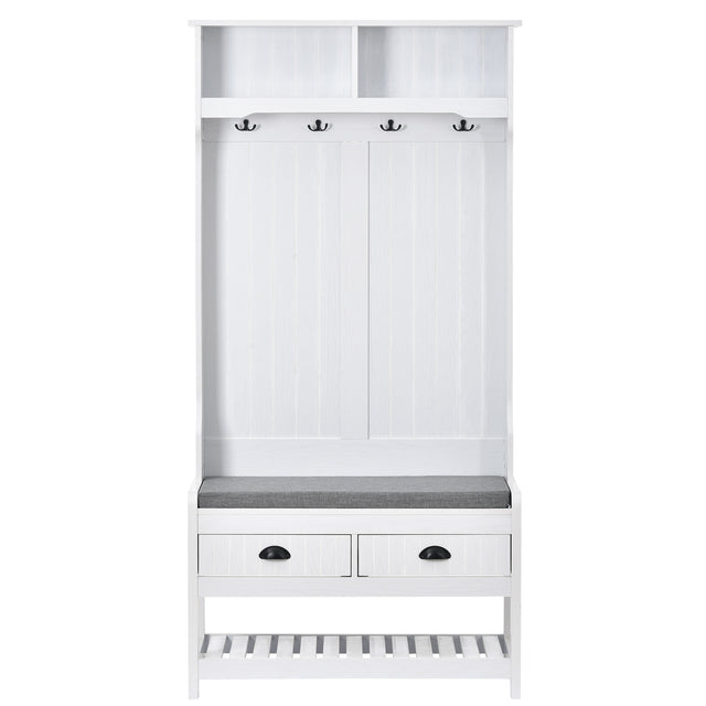 U-Can Hall Tree with 4 Hooks and Hinged Lid, Coat Hanger, Entryway Bench, Storage Bench, 3-in-1 Design, 69INCH, for Entrance, Hallway (White)