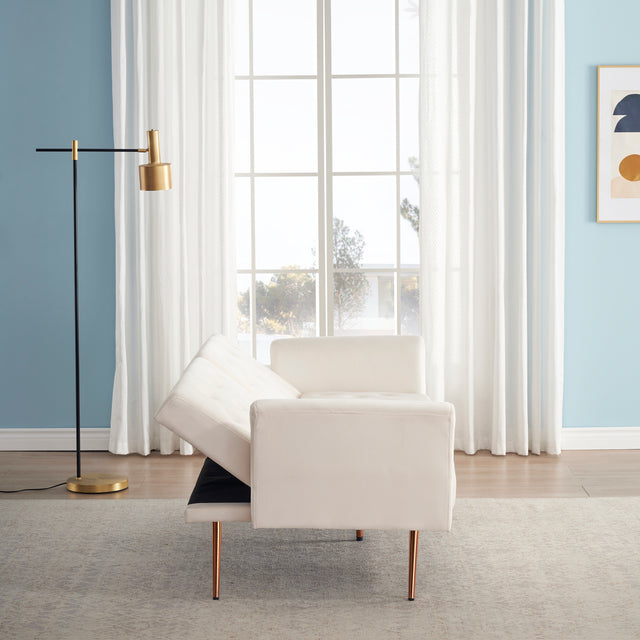 Beige Folding Living Room Sofa Bed with Midfoot Including Two Pillows