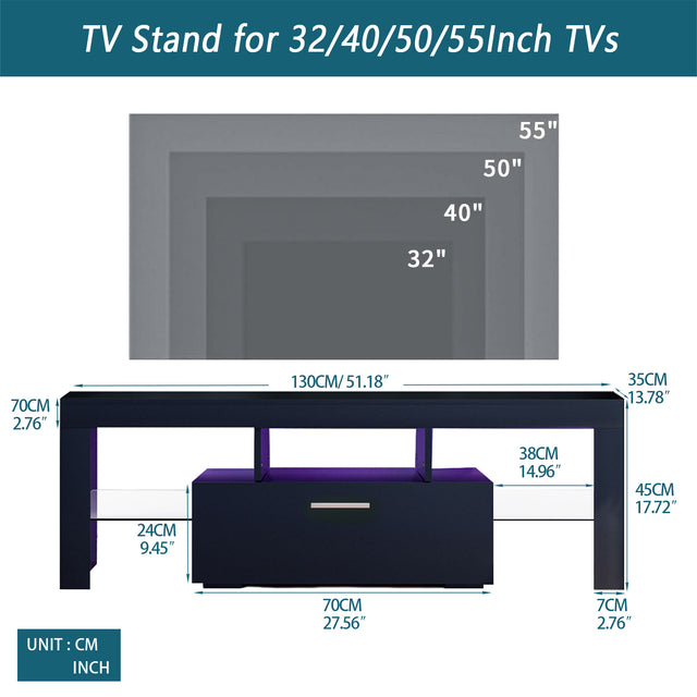 20 minutes quick assemble,Black morden TV Stand with LED Lights,high glossy front TV Cabinet,can be assembled in Lounge Room, Living Room or Bedroom,color:BLACK