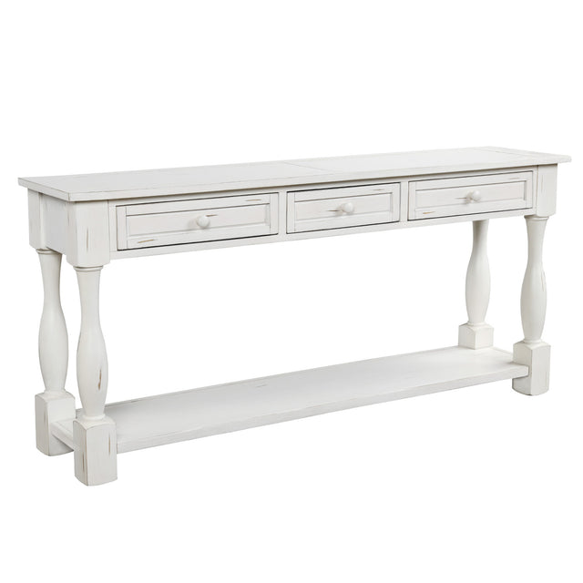 TREXM Console Table 64" Long Sofa Table Easy Assembly with Drawers and Shelf for Entryway, Hallway, Living Room (Antique White)