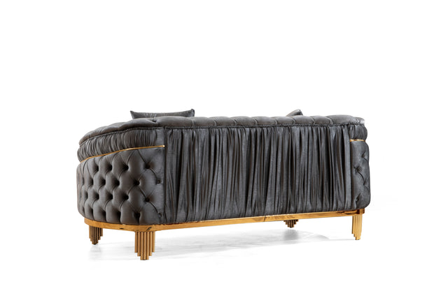 Vanessa Loveseat Livingroom Set in Grey and Gold with Fabric button-tufted velvet upholstery Finish
