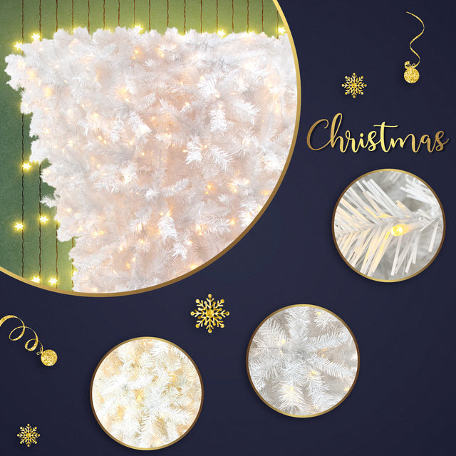 Upside Down White Christmas Tree, Xmas Tree with LED Warm White Lights, Reinforced Metal Base & Easy Assembly 6.6ft, w/1,200 Lush Branch Tips, 450 LED Lights X-mas